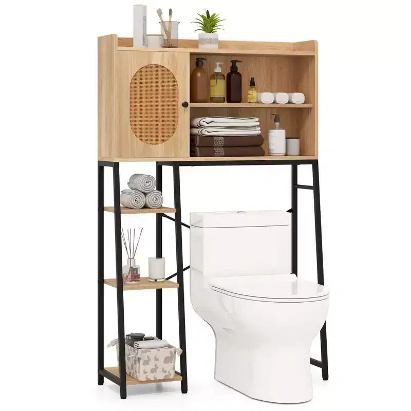 Meuble de rangement WC au-dessus des toilettes avec porte en rotin PE
