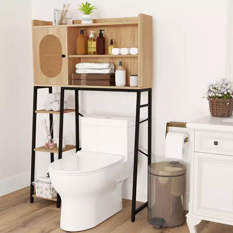 Meuble de rangement WC au-dessus des toilettes avec porte en rotin PE