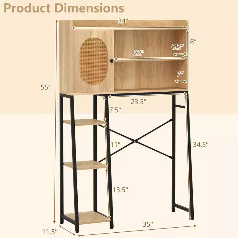 Meuble de rangement WC au-dessus des toilettes avec porte en rotin PE