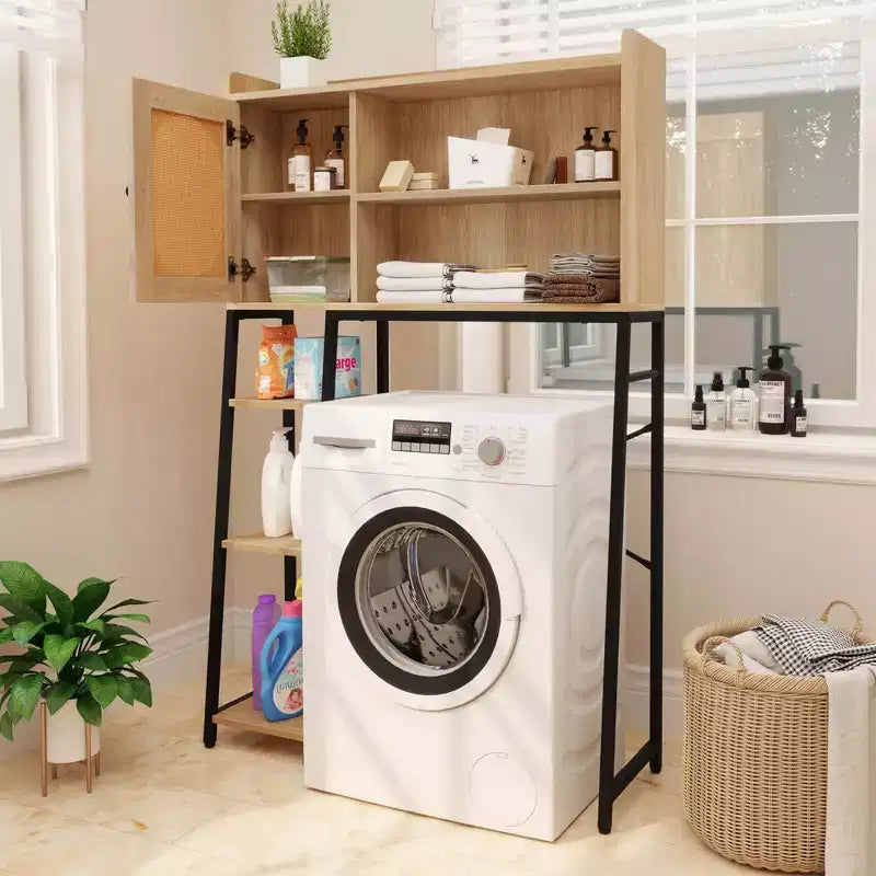 Meuble de rangement WC au-dessus des toilettes avec porte en rotin PE