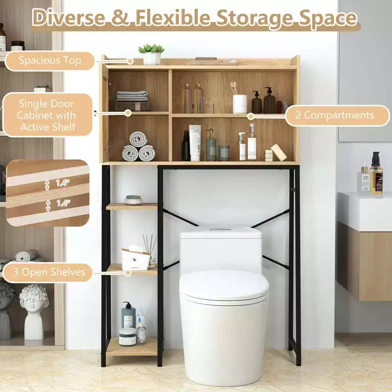 Meuble de rangement WC au-dessus des toilettes avec porte en rotin PE