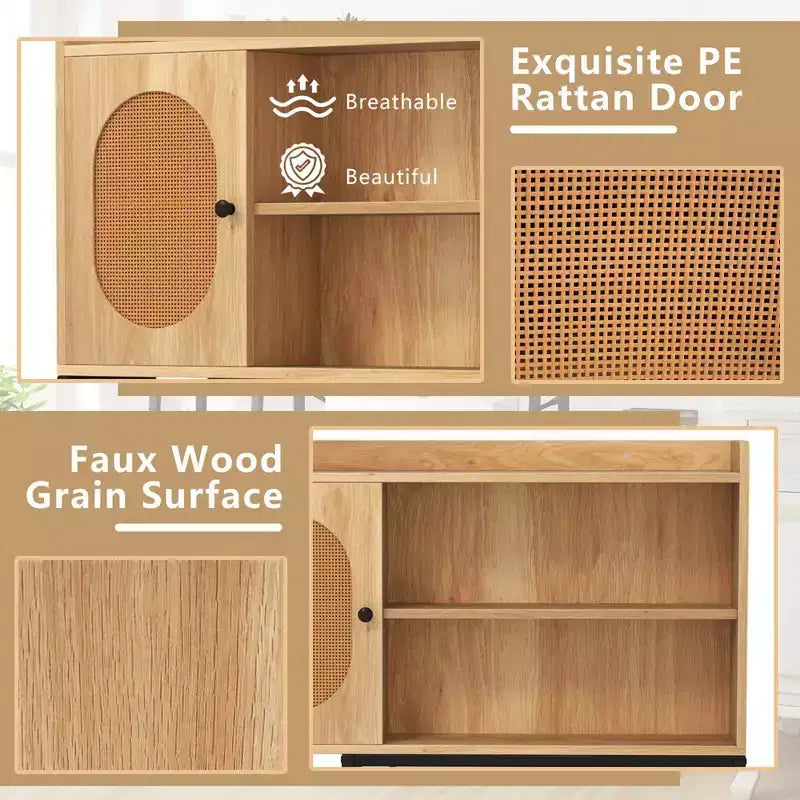 Meuble de rangement WC au-dessus des toilettes avec porte en rotin PE