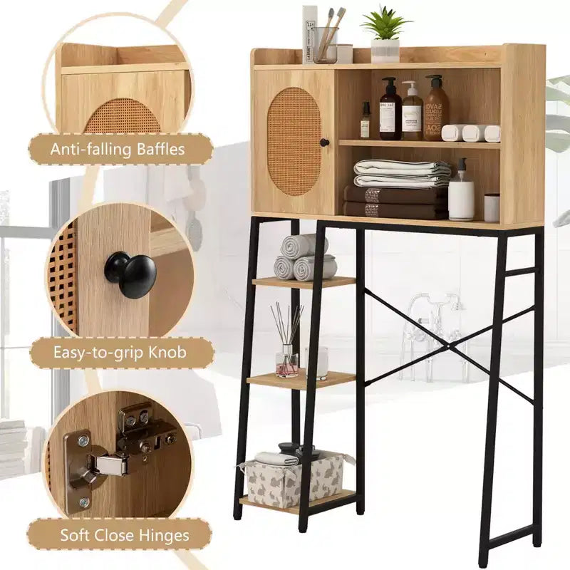 Meuble de rangement WC au-dessus des toilettes avec porte en rotin PE