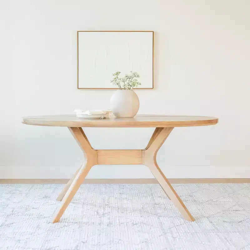 Table à manger ovale Verso de 157 cm pour 4 personnes, Table de cuisine en bois massif