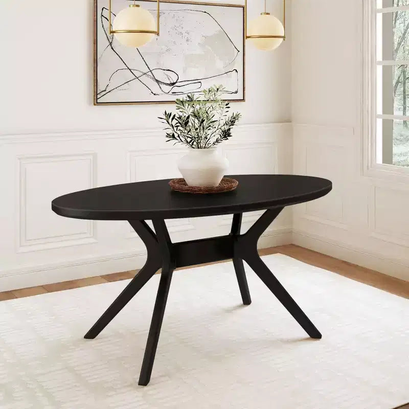 Table à manger ovale Verso de 157 cm pour 4 personnes, Table de cuisine en bois massif