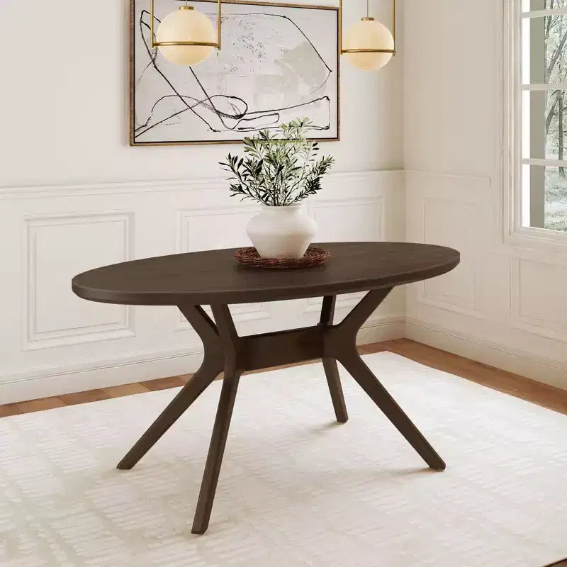 Table à manger ovale Verso de 157 cm pour 4 personnes, Table de cuisine en bois massif