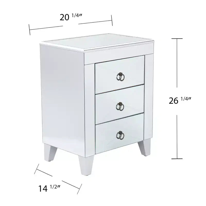 Table de chevet avec tiroirs en miroir - Argent - SEI