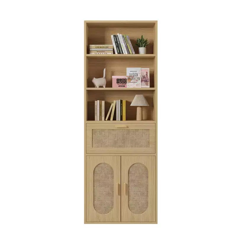 Meuble de rangement en rotin, 3 étagères, 1 tiroir, 2 portes, H 180 cm