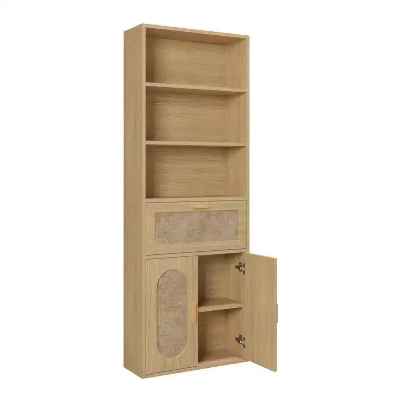 Meuble de rangement en rotin, 3 étagères, 1 tiroir, 2 portes, H 180 cm