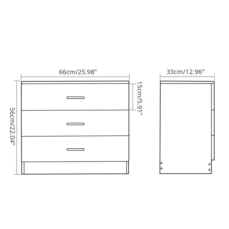 Commode à 3 tiroirs en panneaux de particules noirs de 66 cm de large