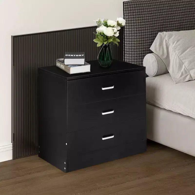Commode à 3 tiroirs en panneaux de particules noirs de 66 cm de large
