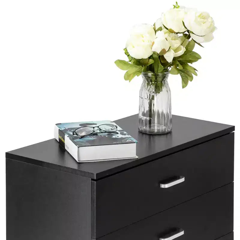 Commode à 3 tiroirs en panneaux de particules noirs de 66 cm de large