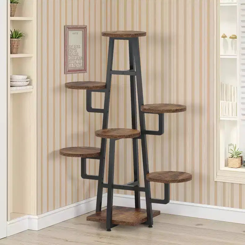 Support pour plantes de 110 cm, 6 panneaux ronds larges, design haut-bas favorable à la lumière du soleil