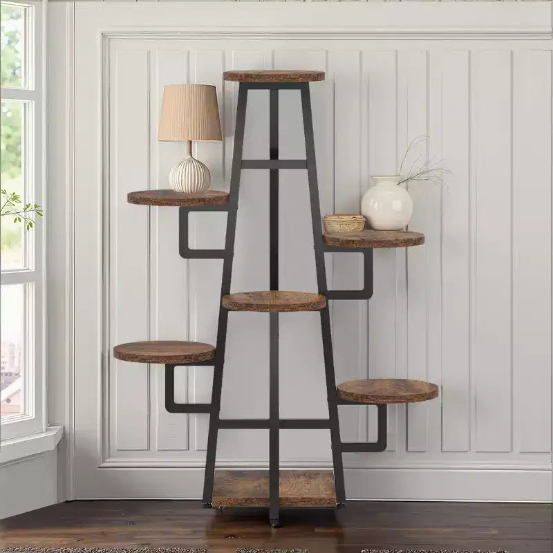 Support pour plantes de 110 cm, 6 panneaux ronds larges, design haut-bas favorable à la lumière du soleil