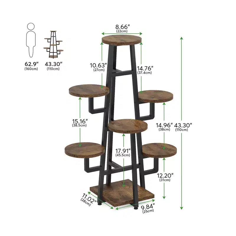 Support pour plantes de 110 cm, 6 panneaux ronds larges, design haut-bas favorable à la lumière du soleil