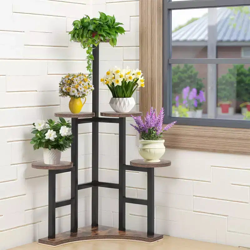 Support pour plantes de 110 cm, 6 panneaux ronds larges, design haut-bas favorable à la lumière du soleil