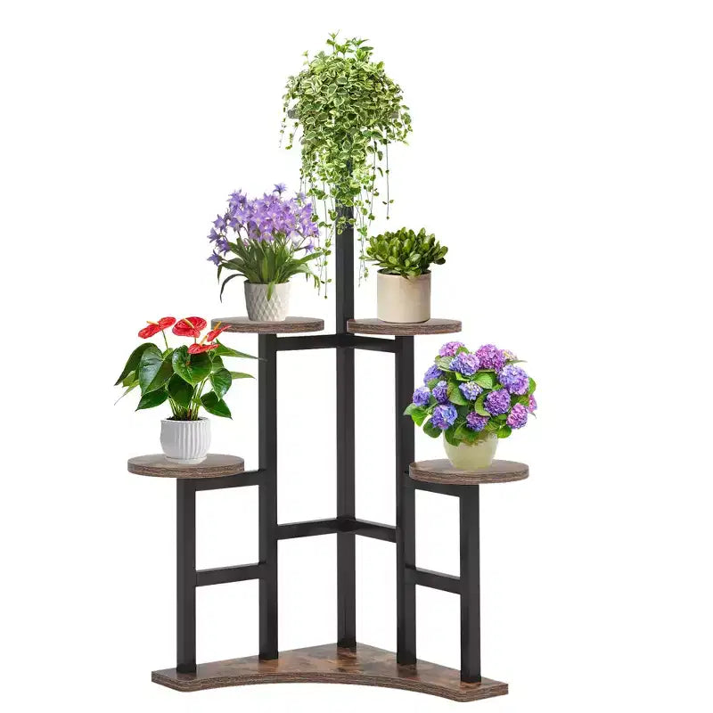 Support pour plantes de 110 cm, 6 panneaux ronds larges, design haut-bas favorable à la lumière du soleil