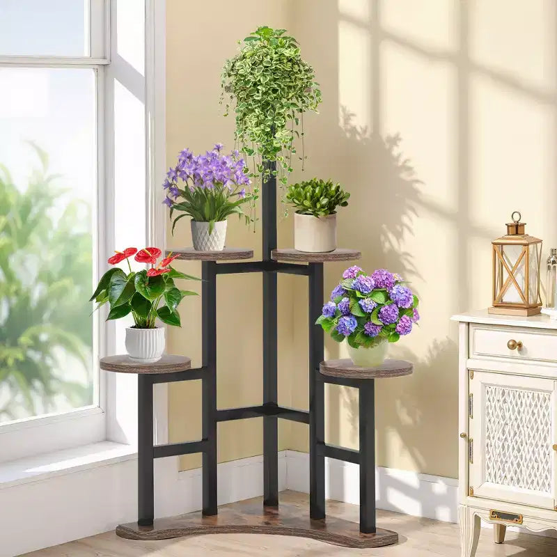 Support pour plantes de 110 cm, 6 panneaux ronds larges, design haut-bas favorable à la lumière du soleil