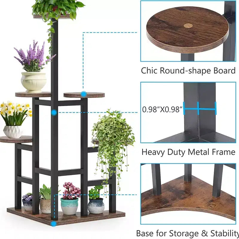Support pour plantes de 110 cm, 6 panneaux ronds larges, design haut-bas favorable à la lumière du soleil