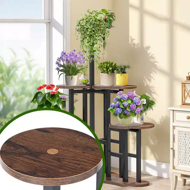 Support pour plantes de 110 cm, 6 panneaux ronds larges, design haut-bas favorable à la lumière du soleil