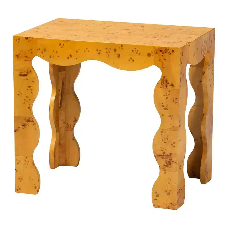 Table d'appoint en loupe de bois véritable moderne et contemporaine