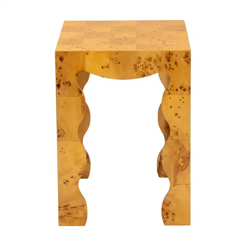 Table d'appoint en loupe de bois véritable moderne et contemporaine