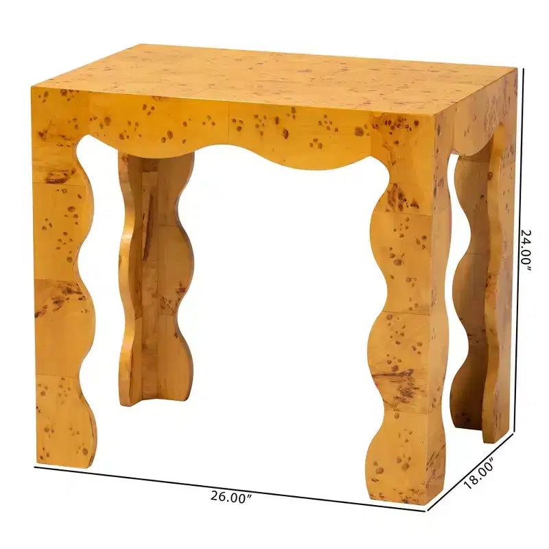 Table d'appoint en loupe de bois véritable moderne et contemporaine