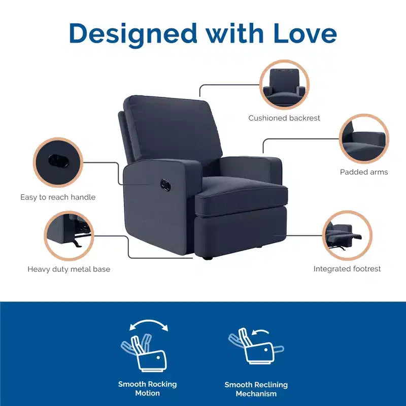 Fauteuil inclinable à bascule pour chambre de bébé, fauteuil inclinable 2-en-1 avec revêtement en velours