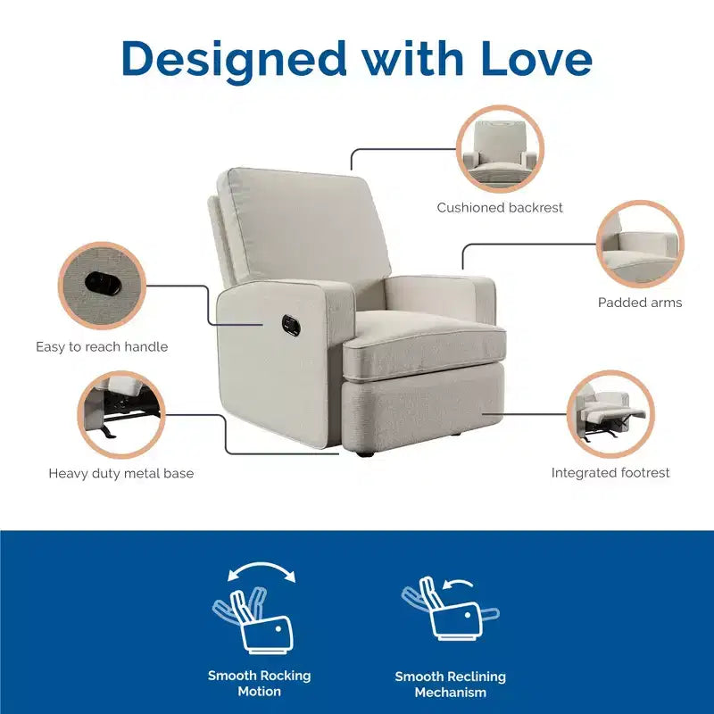 Fauteuil inclinable à bascule pour chambre de bébé, fauteuil inclinable 2-en-1 avec revêtement en velours