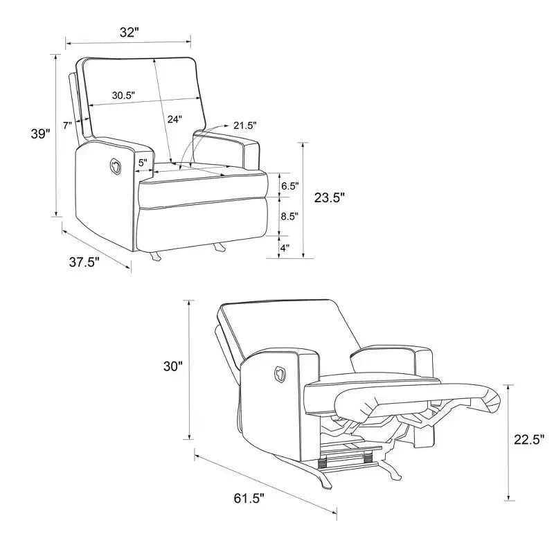 Fauteuil inclinable à bascule pour chambre de bébé, fauteuil inclinable 2-en-1 avec revêtement en velours
