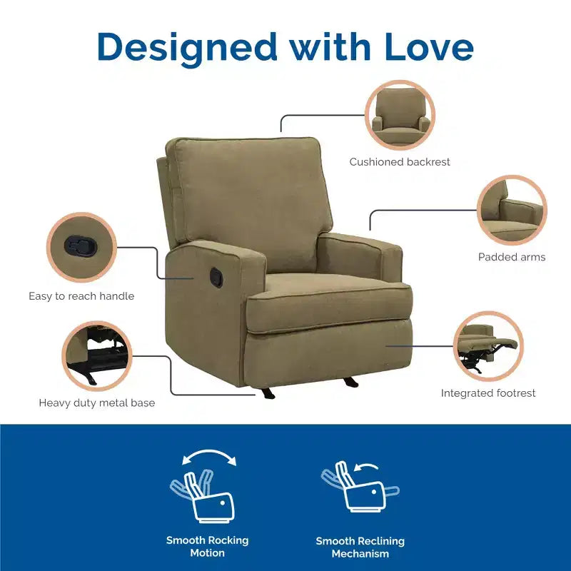 Fauteuil inclinable à bascule pour chambre de bébé, fauteuil inclinable 2-en-1 avec revêtement en velours