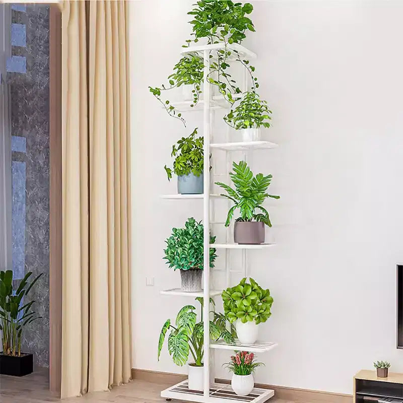 Étagère à plantes en métal à 8 niveaux pour plantes d'intérieur multiples, grande étagère d'angle de 141 cm