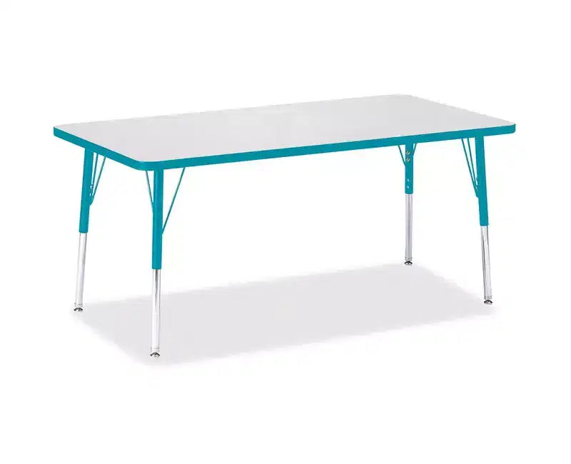 Table d'activité rectangulaire, hauteur adulte, bord coloré, 30 x 60 po, bleue