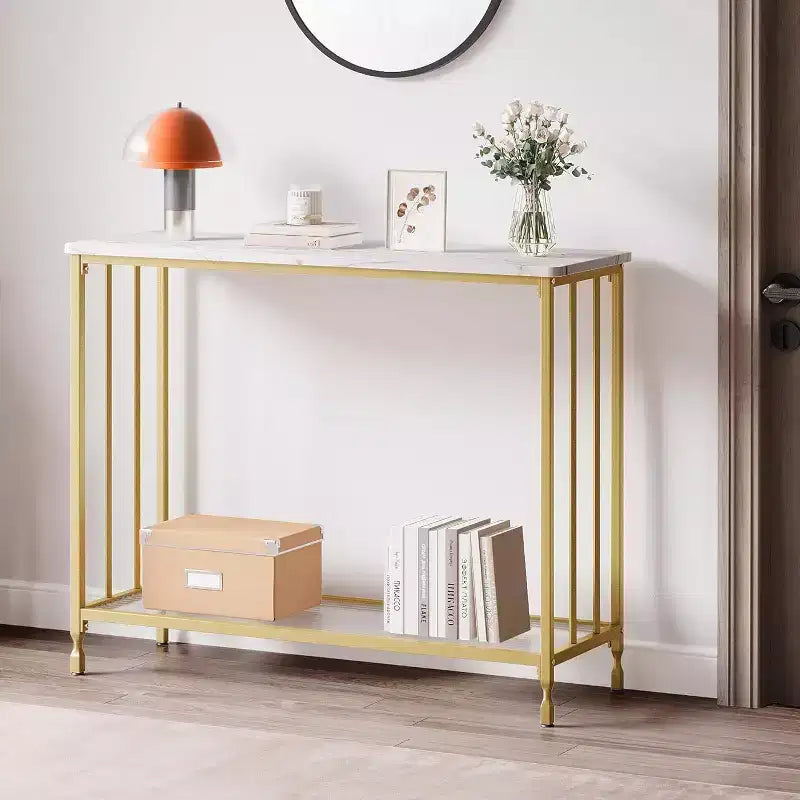 Console industrielle de 41,5 pouces, table d'entrée étroite avec étagère en verre et cadre en métal, table derrière le canapé pour couloir, salon