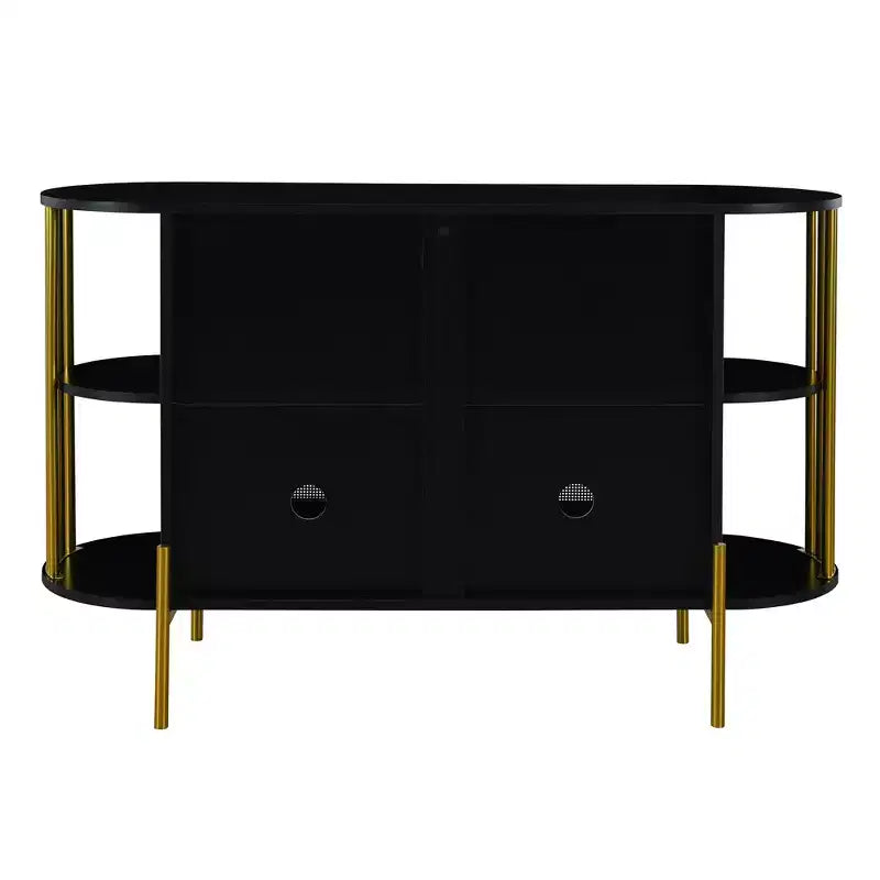 Buffet 2 portes incurvé avec garniture dorée et porte tissée - Noir