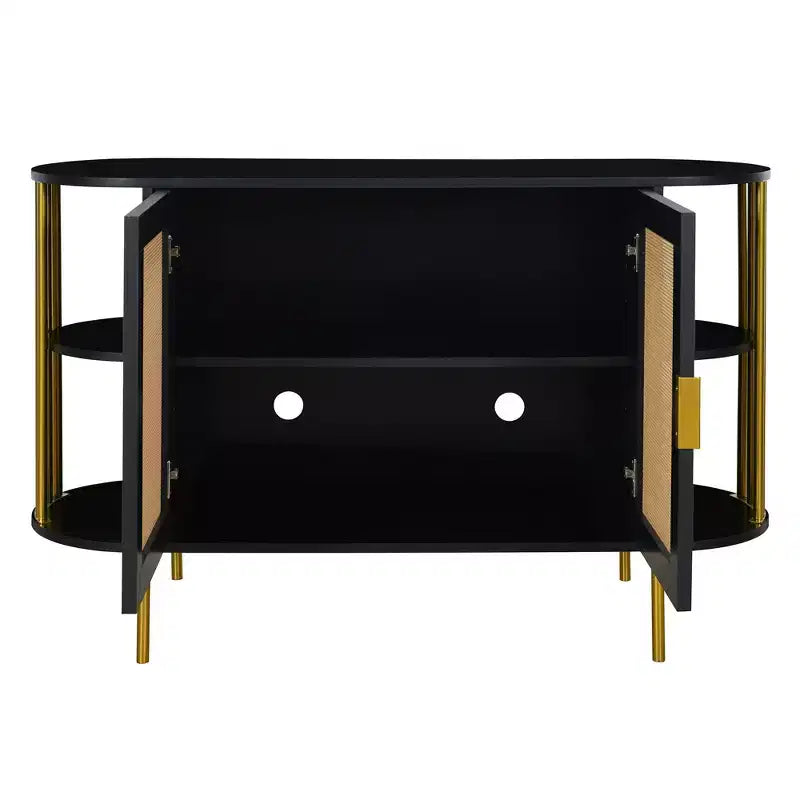 Buffet 2 portes incurvé avec garniture dorée et porte tissée - Noir