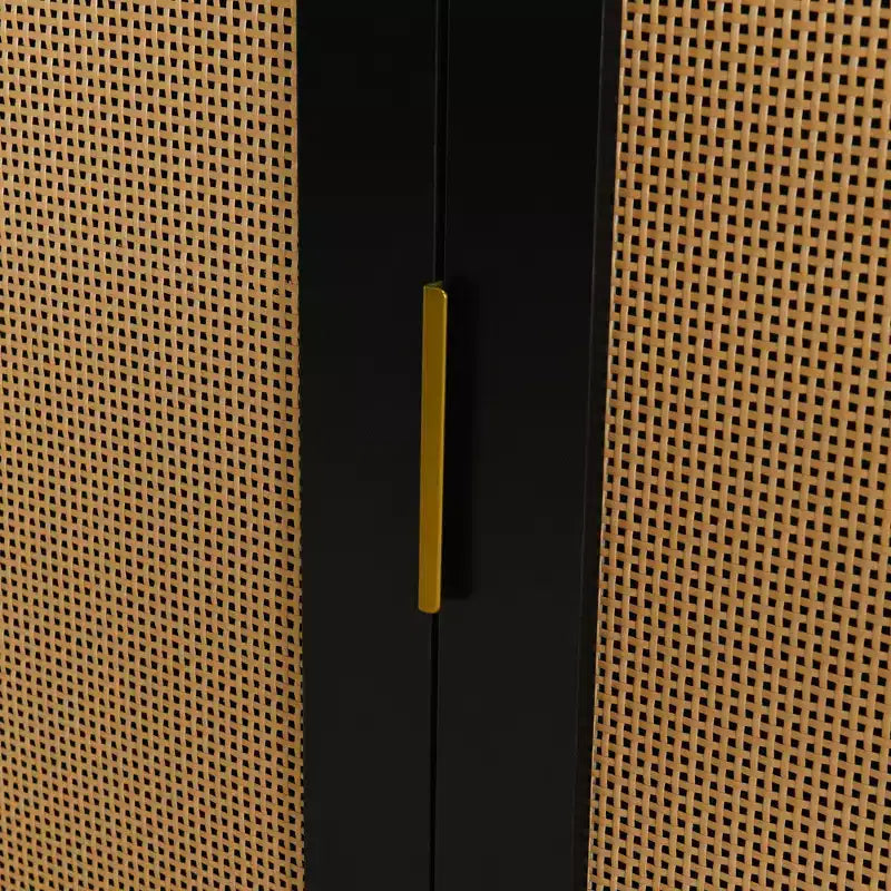 Buffet 2 portes incurvé avec garniture dorée et porte tissée - Noir