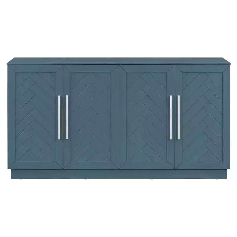 Buffet avec étagères ajustables et poignées argentées - Bleu antique