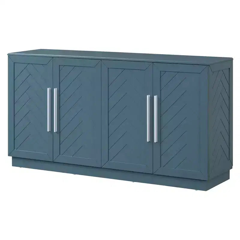 Buffet avec étagères ajustables et poignées argentées - Bleu antique