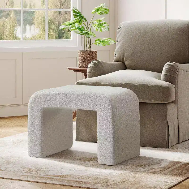 Tabouret de Maquilleuse Moderne, Pouf Rembourré, Repose-Pieds de Canapé Incurvé - Entièrement Assemblé