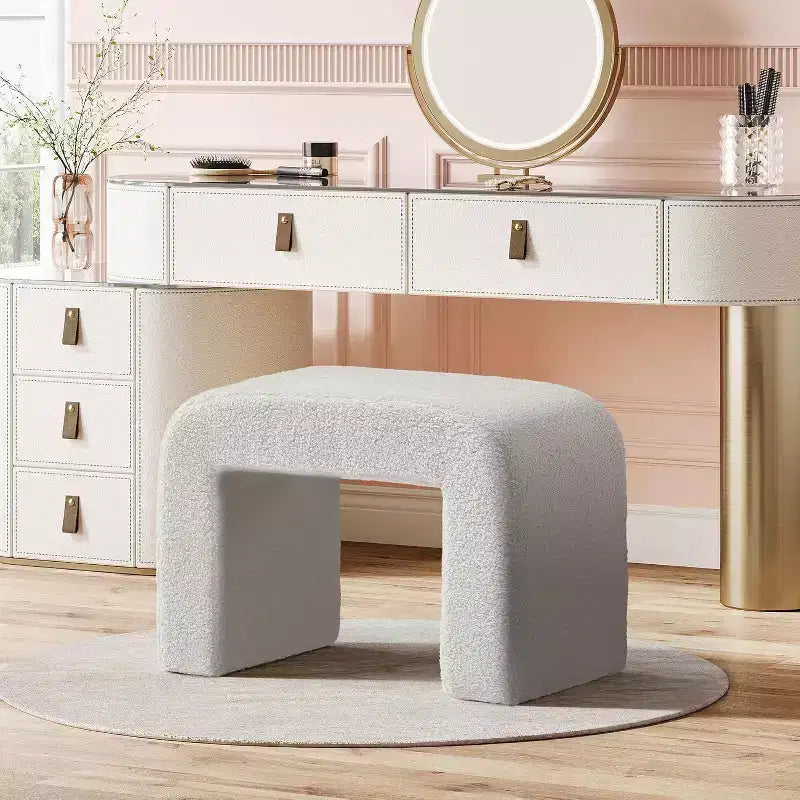 Tabouret de Maquilleuse Moderne, Pouf Rembourré, Repose-Pieds de Canapé Incurvé - Entièrement Assemblé