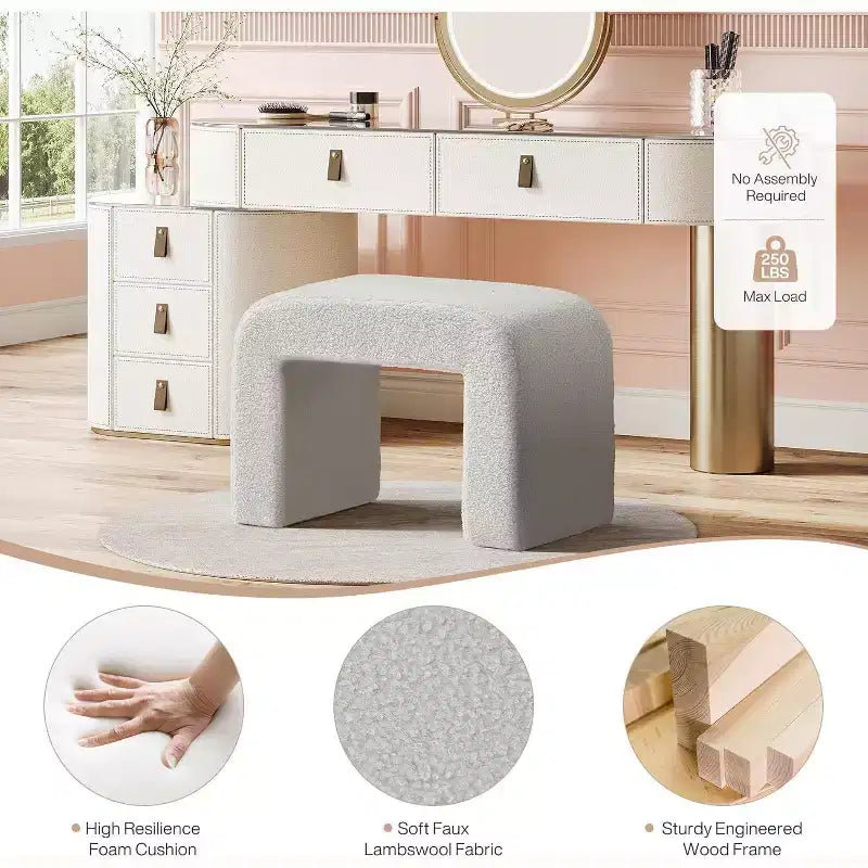 Tabouret de Maquilleuse Moderne, Pouf Rembourré, Repose-Pieds de Canapé Incurvé - Entièrement Assemblé