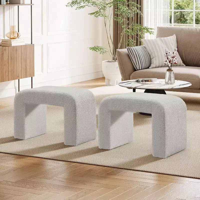 Tabouret de Maquilleuse Moderne, Pouf Rembourré, Repose-Pieds de Canapé Incurvé - Entièrement Assemblé