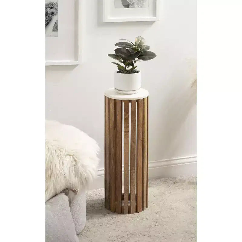 Table d'appoint ronde en bois avec plateau en marbre