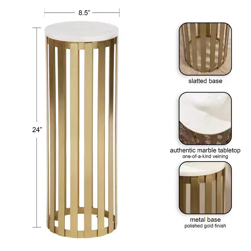 Table d'appoint ronde en bois avec plateau en marbre
