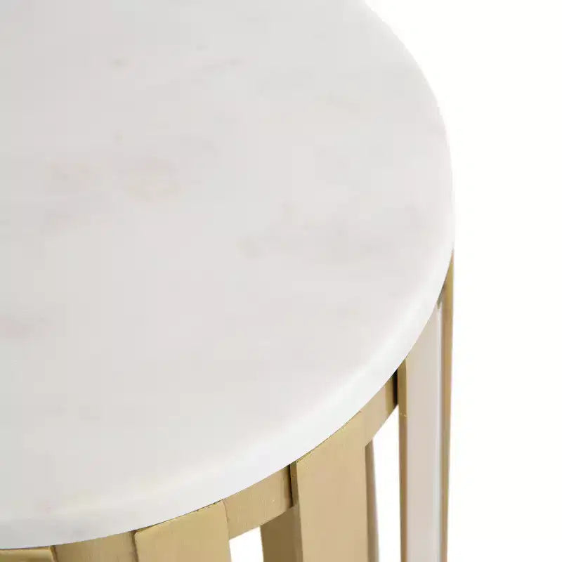 Table d'appoint ronde en bois avec plateau en marbre