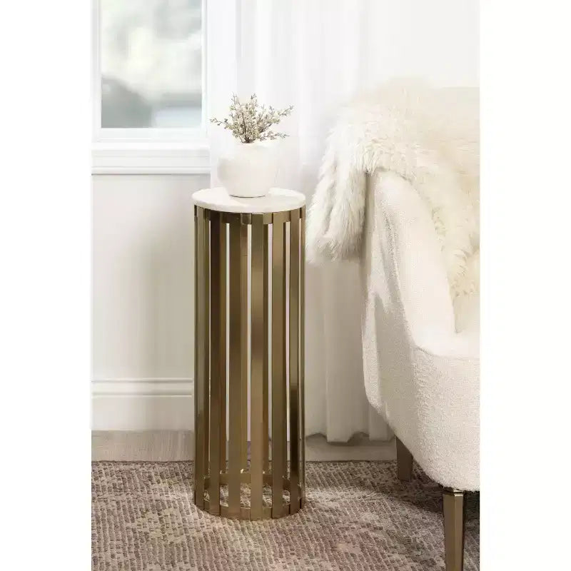 Table d'appoint ronde en bois avec plateau en marbre