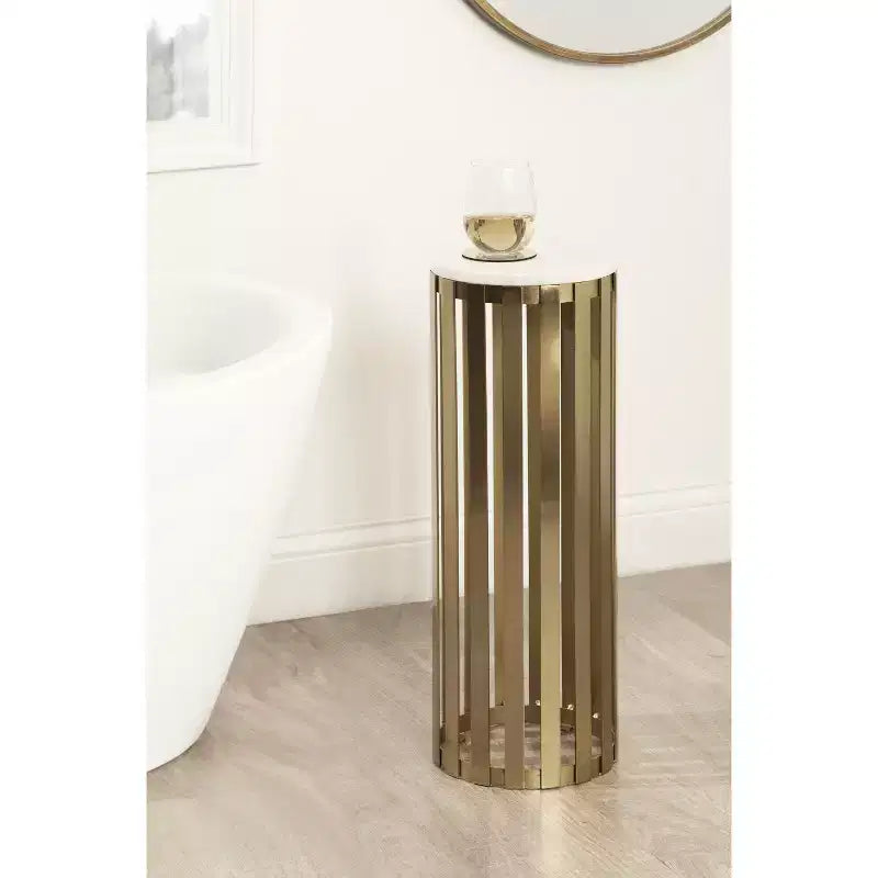 Table d'appoint ronde en bois avec plateau en marbre