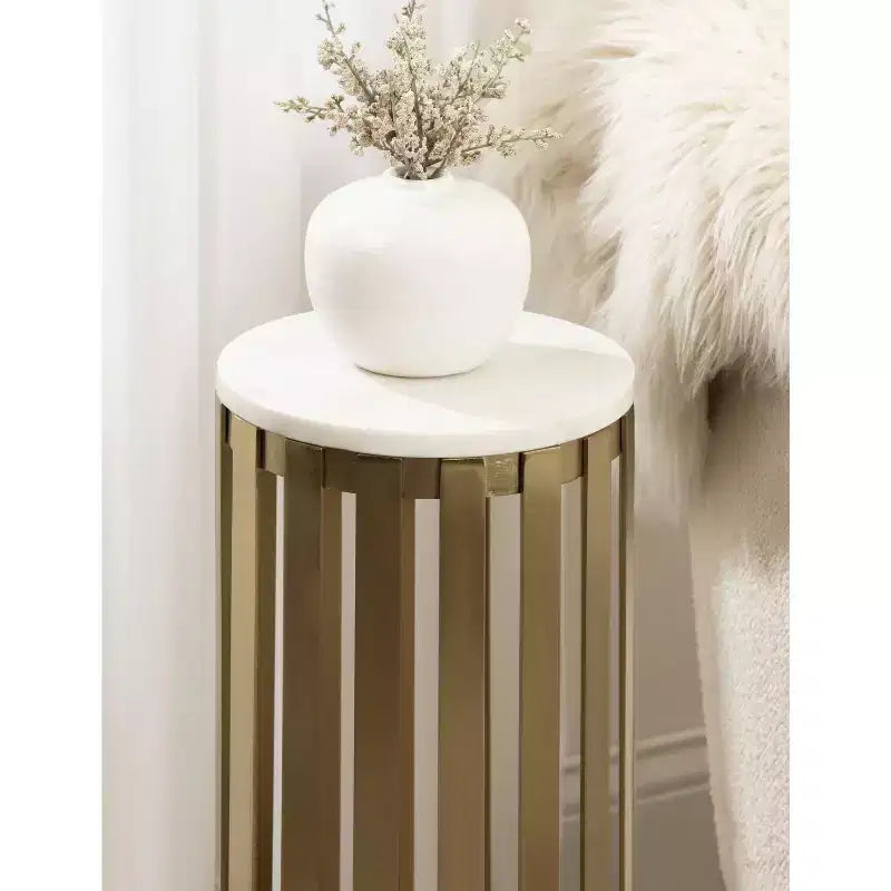Table d'appoint ronde en bois avec plateau en marbre