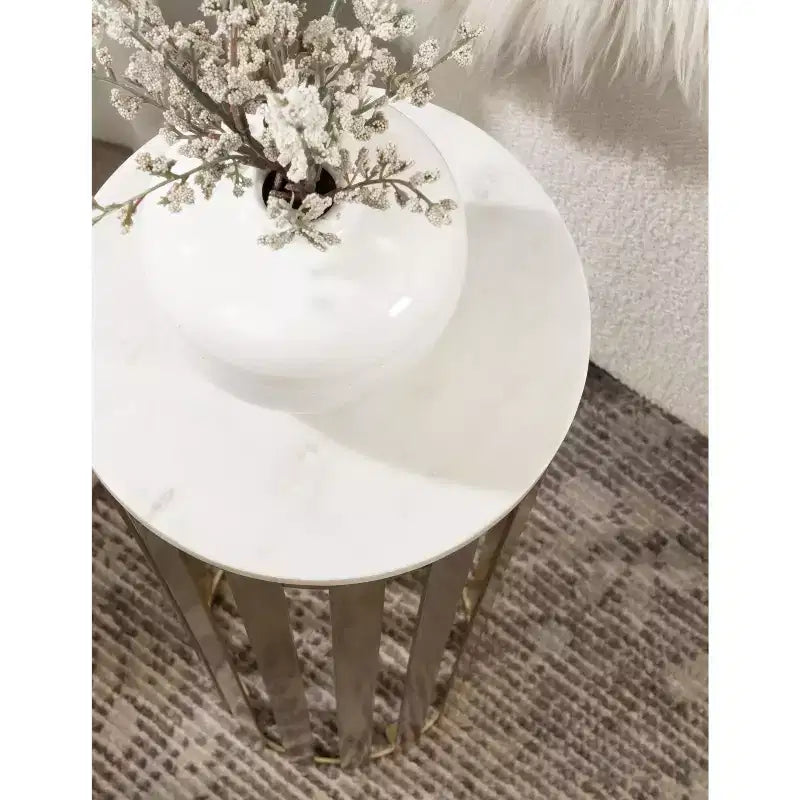 Table d'appoint ronde en bois avec plateau en marbre